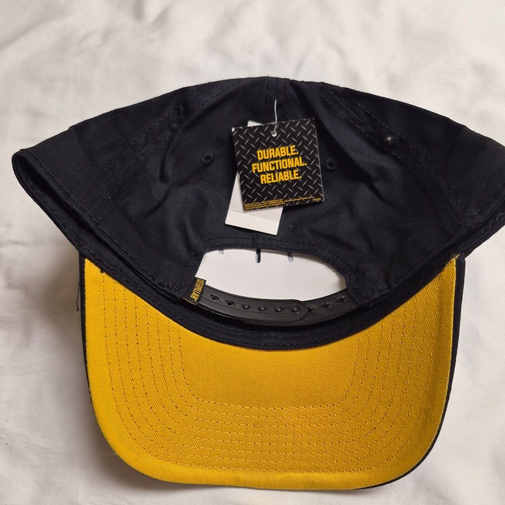 Caterpillar CAT Mens Black Yellow Bold Print Logo Snapback Cap 1120269 US NEW - Picture 2 of 5